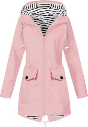 Women's Lightweight Hooded Rain Jacket Waterproof Windbreaker Jacket Plus Size Trench Coat Travel Raincoats Packable
