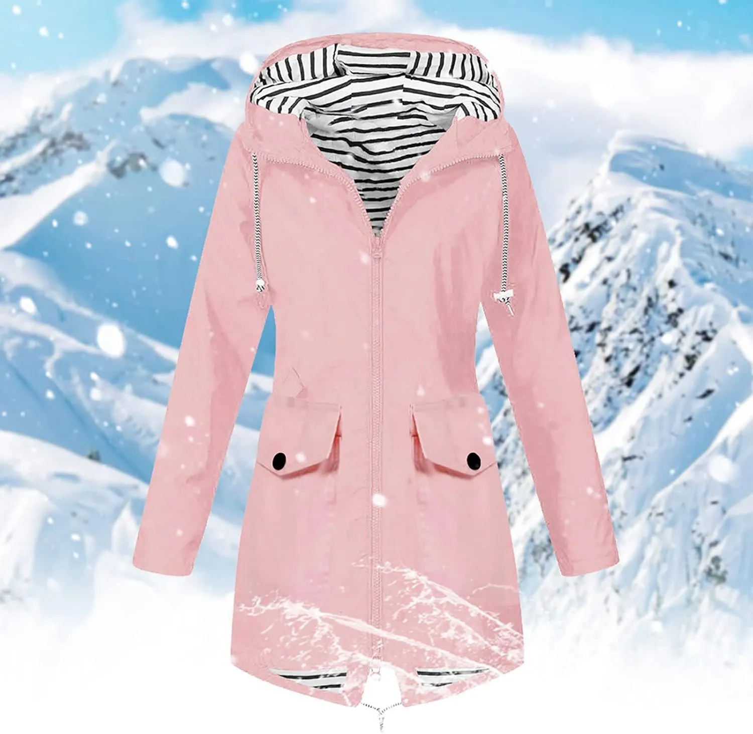 Women's Lightweight Hooded Rain Jacket Waterproof Windbreaker Jacket Plus Size Trench Coat Travel Raincoats Packable