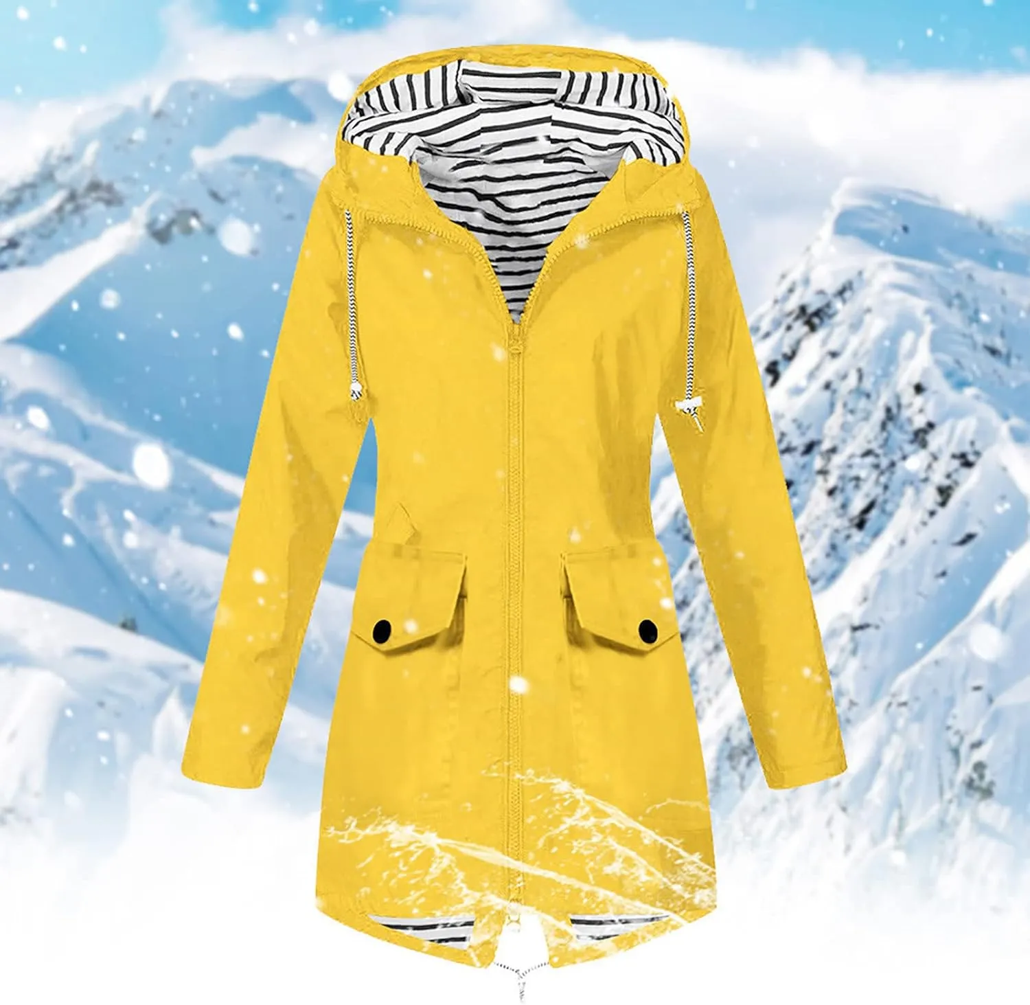 Women's Lightweight Hooded Rain Jacket Waterproof Windbreaker Jacket Plus Size Trench Coat Travel Raincoats Packable