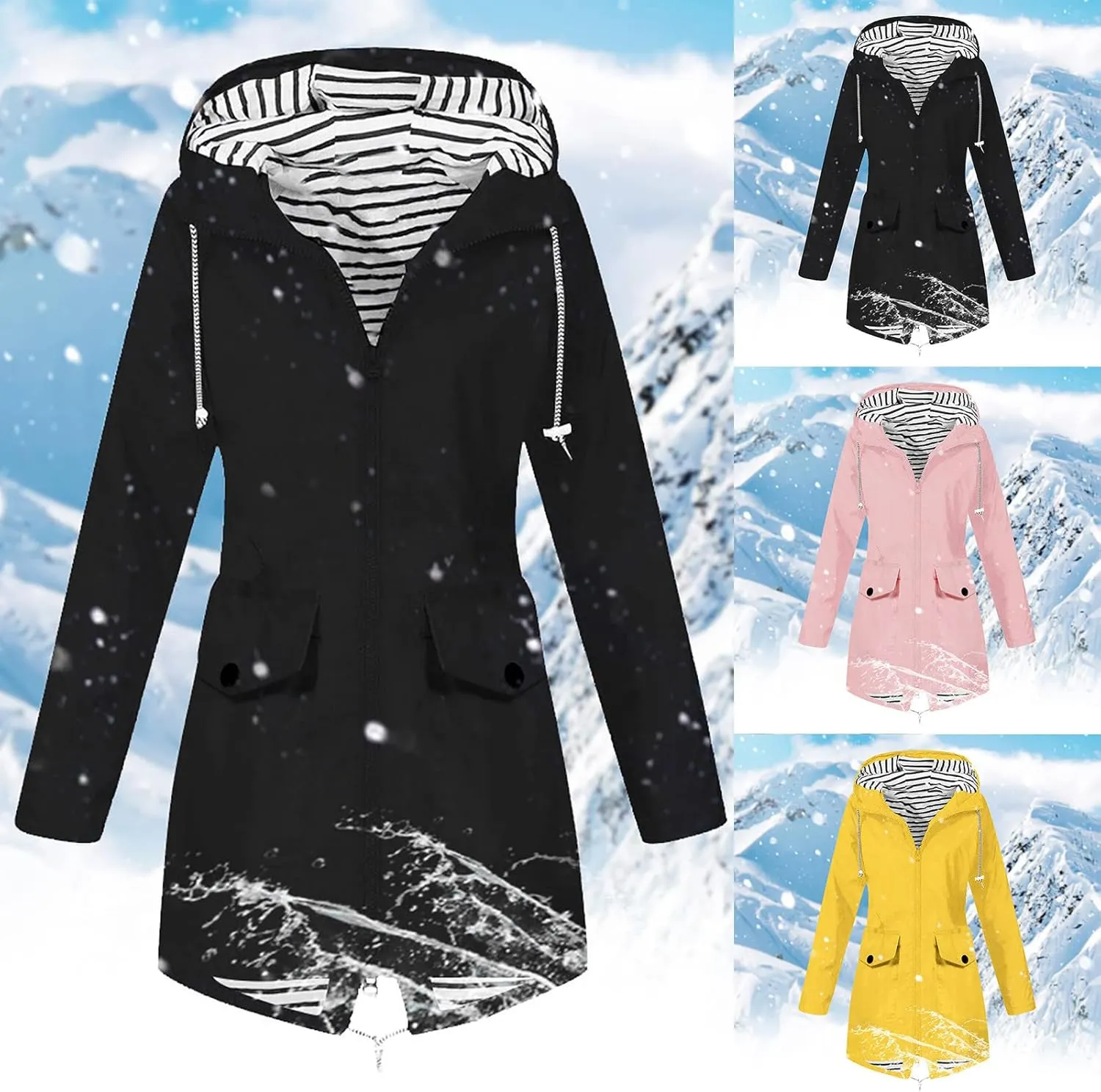 Women's Lightweight Hooded Rain Jacket Waterproof Windbreaker Jacket Plus Size Trench Coat Travel Raincoats Packable