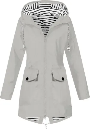 Women's Lightweight Hooded Rain Jacket Waterproof Windbreaker Jacket Plus Size Trench Coat Travel Raincoats Packable