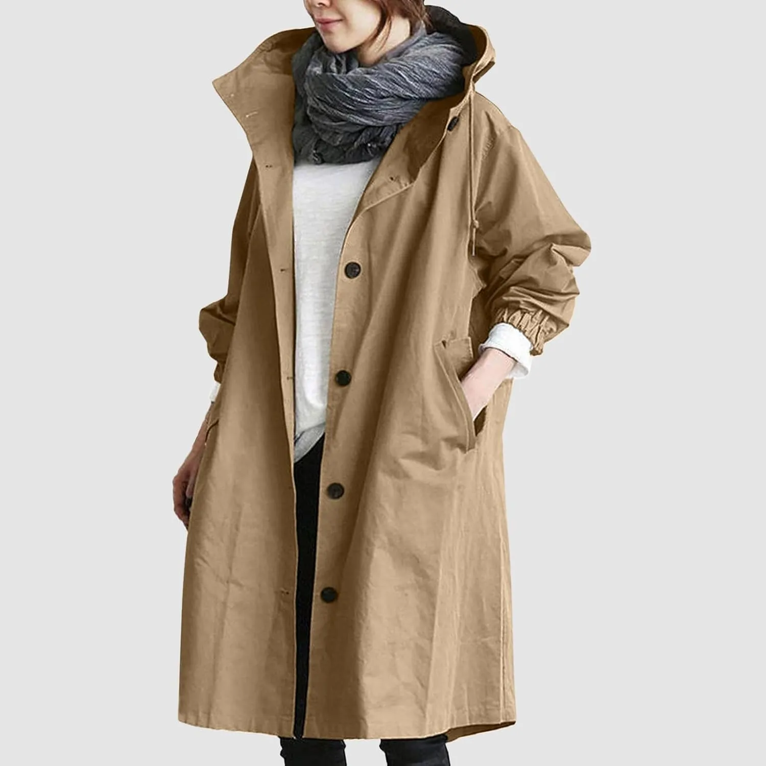 Womens Long Coat Classic Open Front Zip Up Casual Winter Wool Blend Over Pea Coats Long Jackets