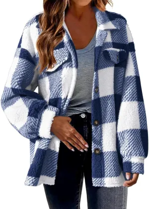 Womens Long Plaid Shacket Jacket Button Down Long Sleeve Lapel Collar Trench Coat Fashion Retro Loose Fit Outerwear