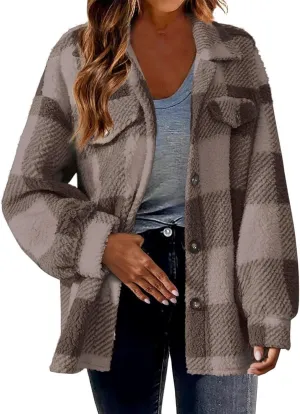 Womens Long Plaid Shacket Jacket Button Down Long Sleeve Lapel Collar Trench Coat Fashion Retro Loose Fit Outerwear