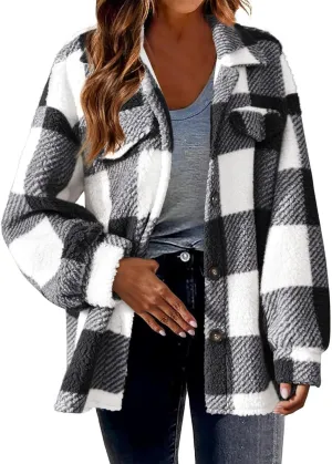 Womens Long Plaid Shacket Jacket Button Down Long Sleeve Lapel Collar Trench Coat Fashion Retro Loose Fit Outerwear