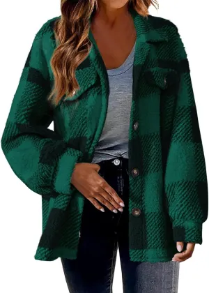 Womens Long Plaid Shacket Jacket Button Down Long Sleeve Lapel Collar Trench Coat Fashion Retro Loose Fit Outerwear