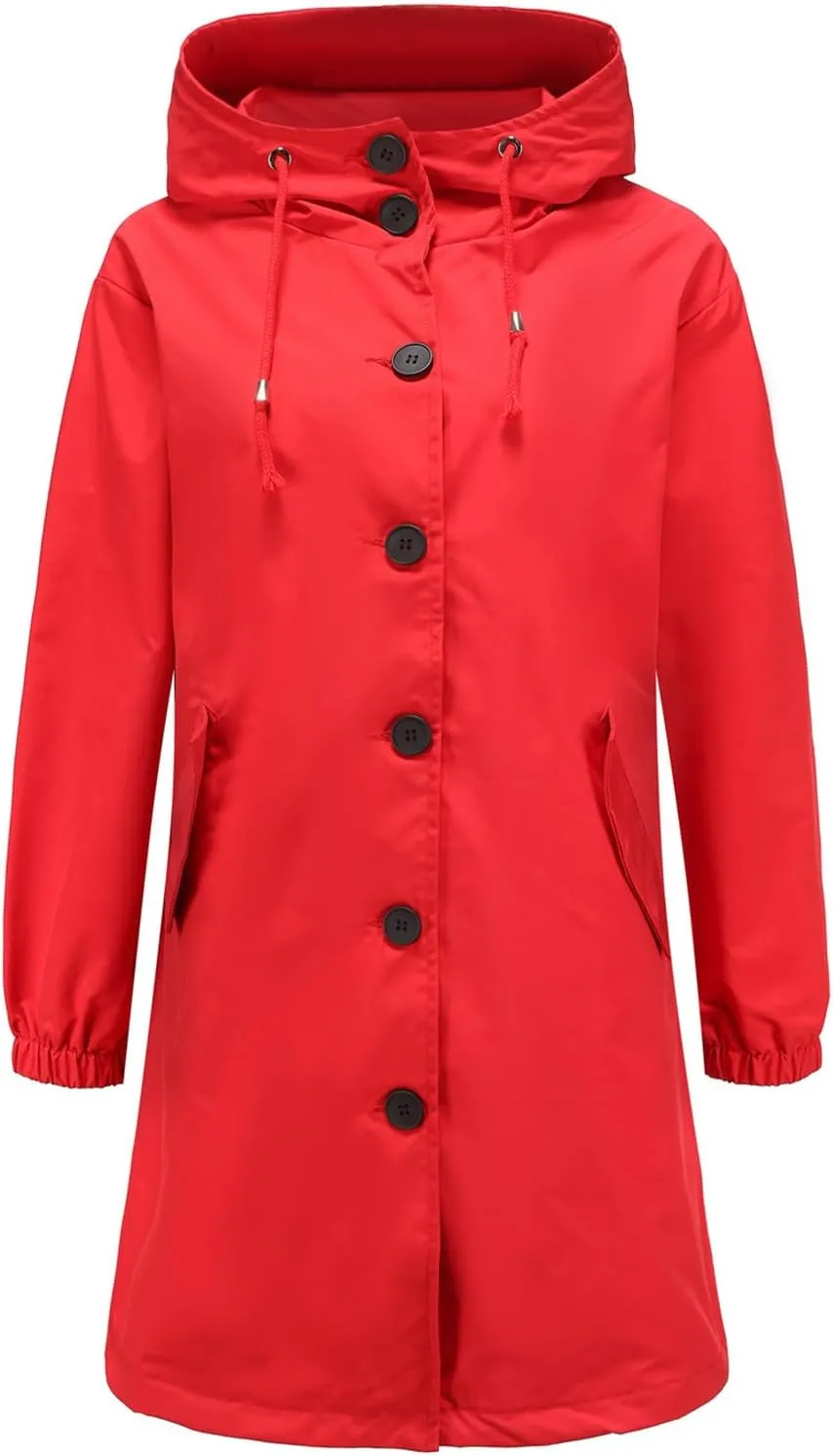 Women's Long Rain Jacket Waterproof Windbreaker Lightweight Hooded Trench Coat Button Down Outerwear Hiking Rain Coat