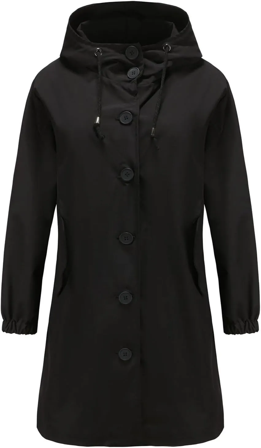 Women's Long Rain Jacket Waterproof Windbreaker Lightweight Hooded Trench Coat Button Down Outerwear Hiking Rain Coat
