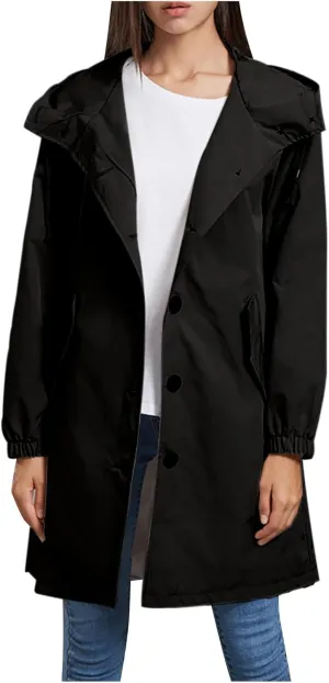 Women's Long Rain Jacket Waterproof Windbreaker Lightweight Hooded Trench Coat Button Down Outerwear Hiking Rain Coat