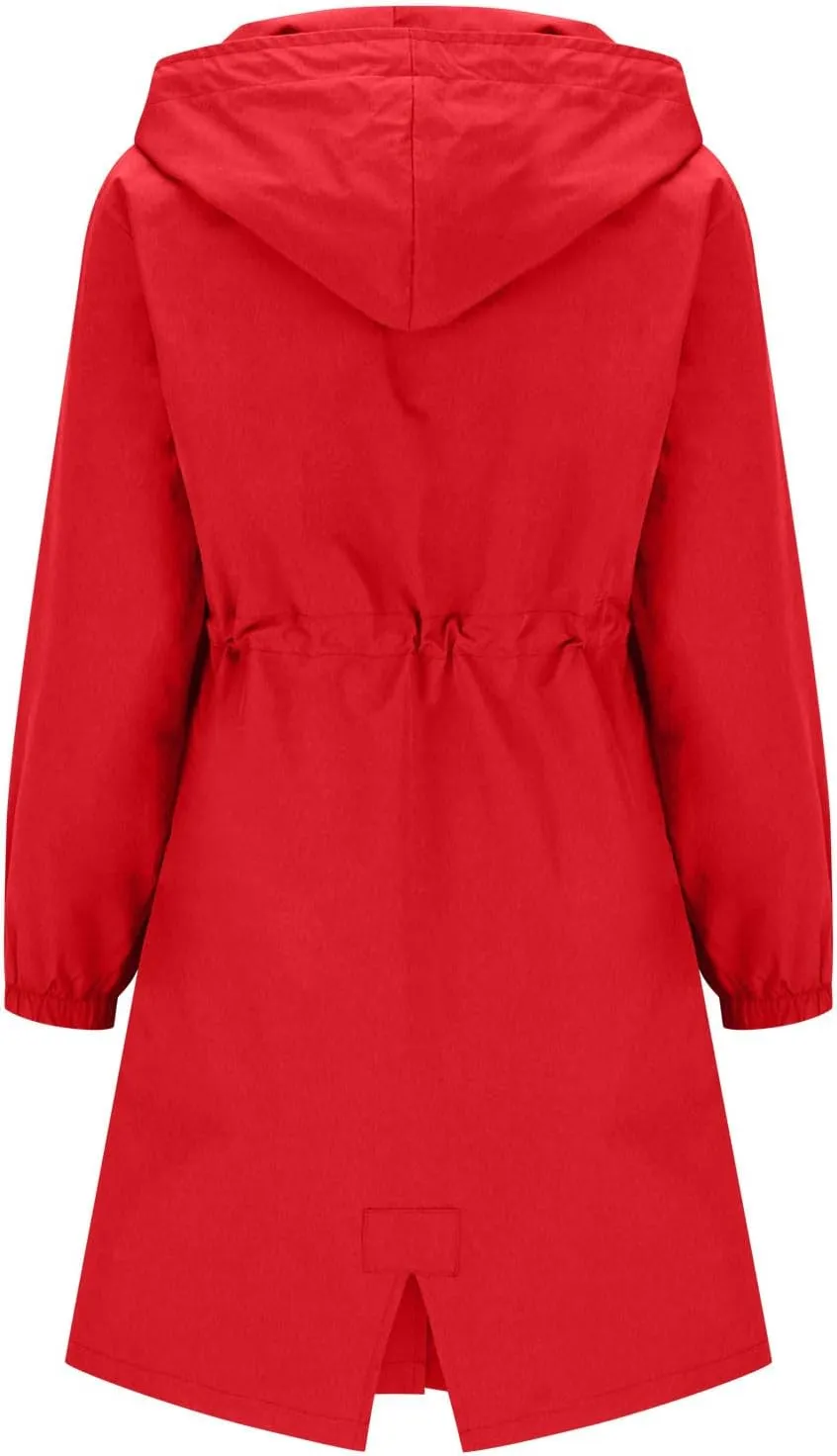 Women's Long Rain Jacket Waterproof Windbreaker Lightweight Hooded Trench Coat Button Down Outerwear Hiking Rain Coat