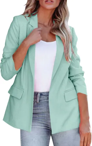 Womens Long Sleeve Casual Blazer Lapel Open Front Work Office Blazer Jacket 2024 Trendy Fall Dressy Blazer with Pockets