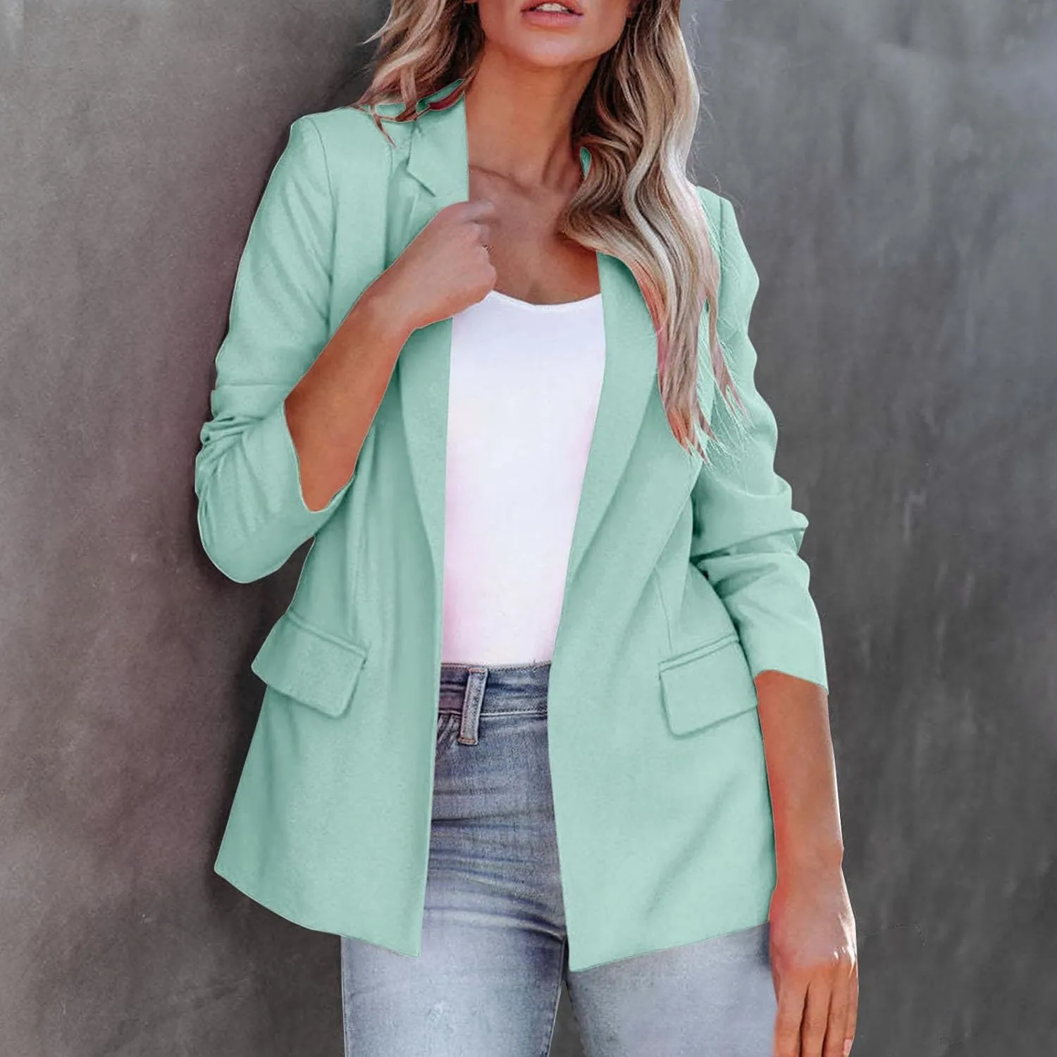 Womens Long Sleeve Casual Blazer Lapel Open Front Work Office Blazer Jacket 2024 Trendy Fall Dressy Blazer with Pockets