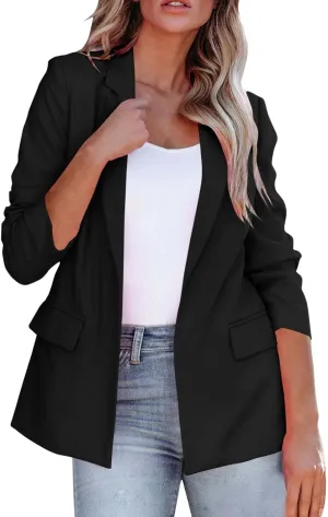 Womens Long Sleeve Casual Blazer Lapel Open Front Work Office Blazer Jacket 2024 Trendy Fall Dressy Blazer with Pockets
