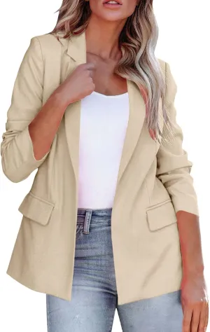 Womens Long Sleeve Casual Blazer Lapel Open Front Work Office Blazer Jacket 2024 Trendy Fall Dressy Blazer with Pockets