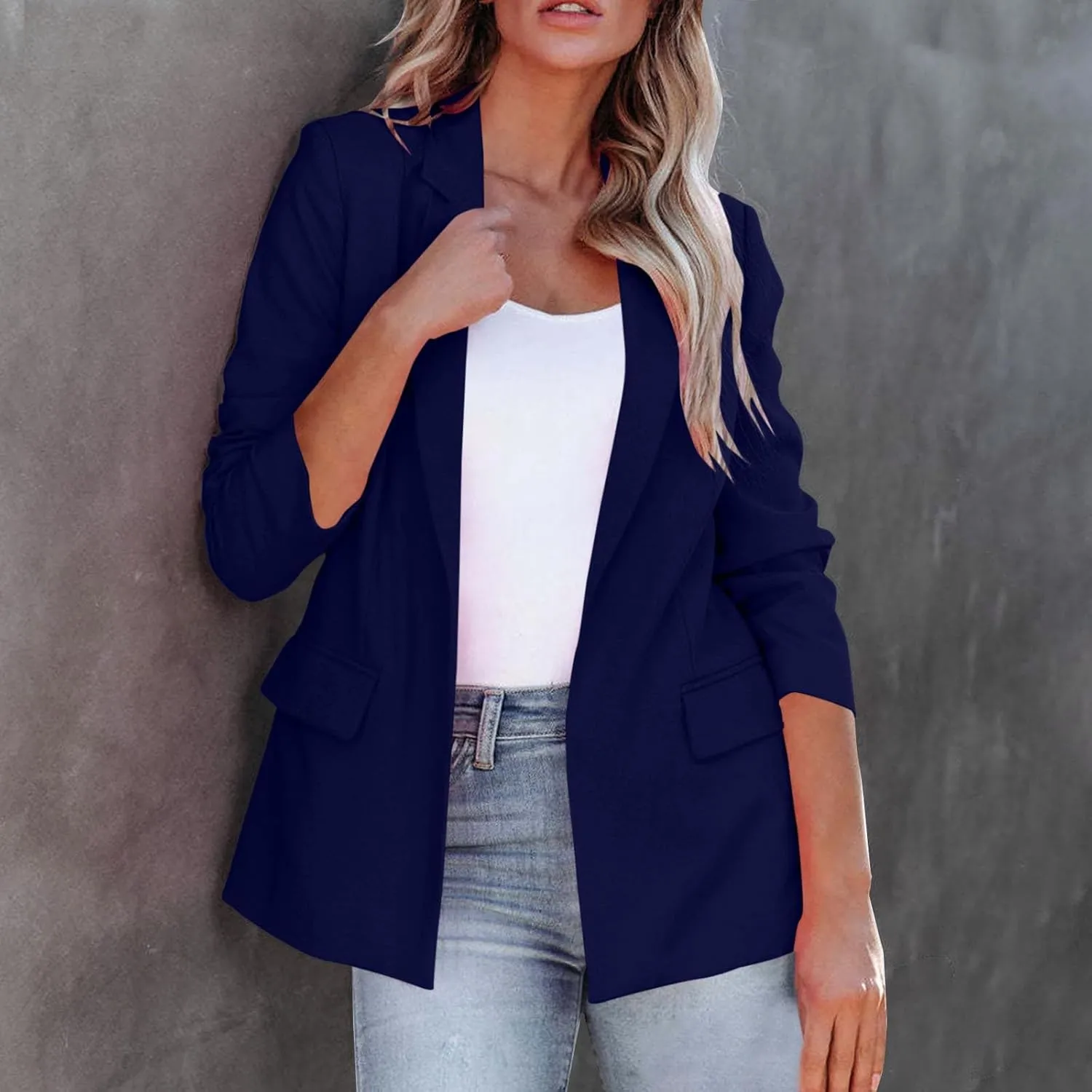 Womens Long Sleeve Casual Blazer Lapel Open Front Work Office Blazer Jacket 2024 Trendy Fall Dressy Blazer with Pockets