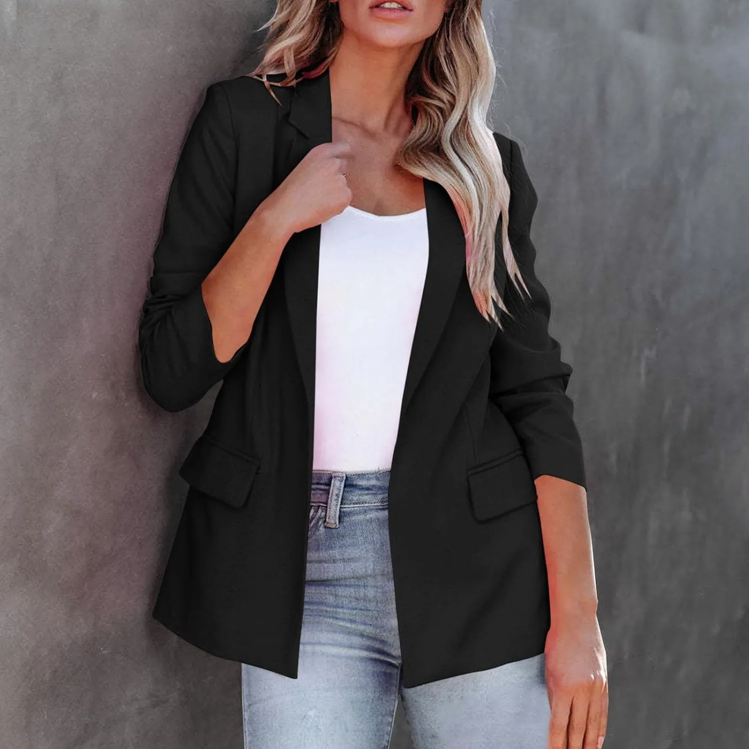 Womens Long Sleeve Casual Blazer Lapel Open Front Work Office Blazer Jacket 2024 Trendy Fall Dressy Blazer with Pockets