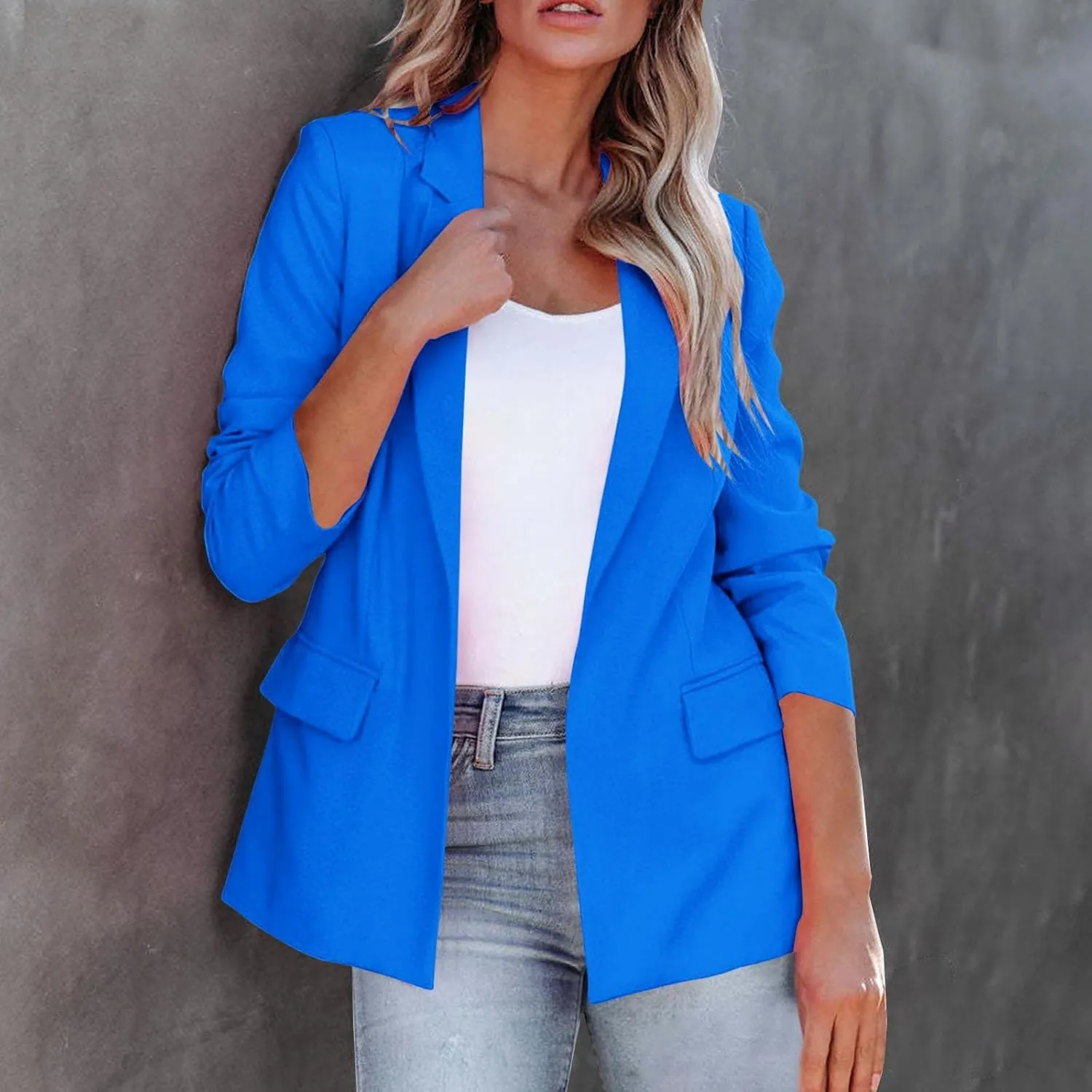 Womens Long Sleeve Casual Blazer Lapel Open Front Work Office Blazer Jacket 2024 Trendy Fall Dressy Blazer with Pockets