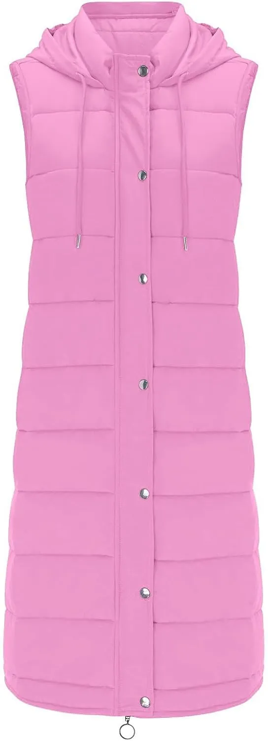 Women's Long Vest Winter Warm Sleeveless Lightweight Puffer Jacket Packable Hooded Down Coat Quilted Vest With Hood