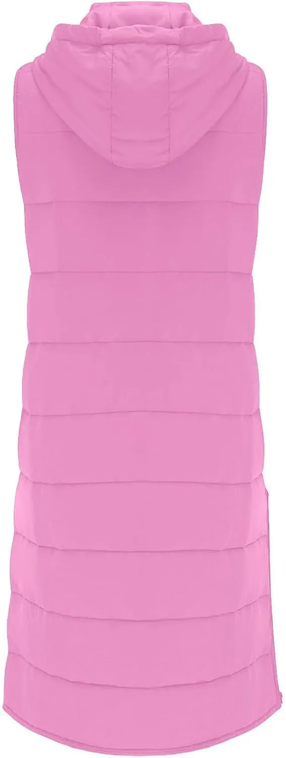 Women's Long Vest Winter Warm Sleeveless Lightweight Puffer Jacket Packable Hooded Down Coat Quilted Vest With Hood