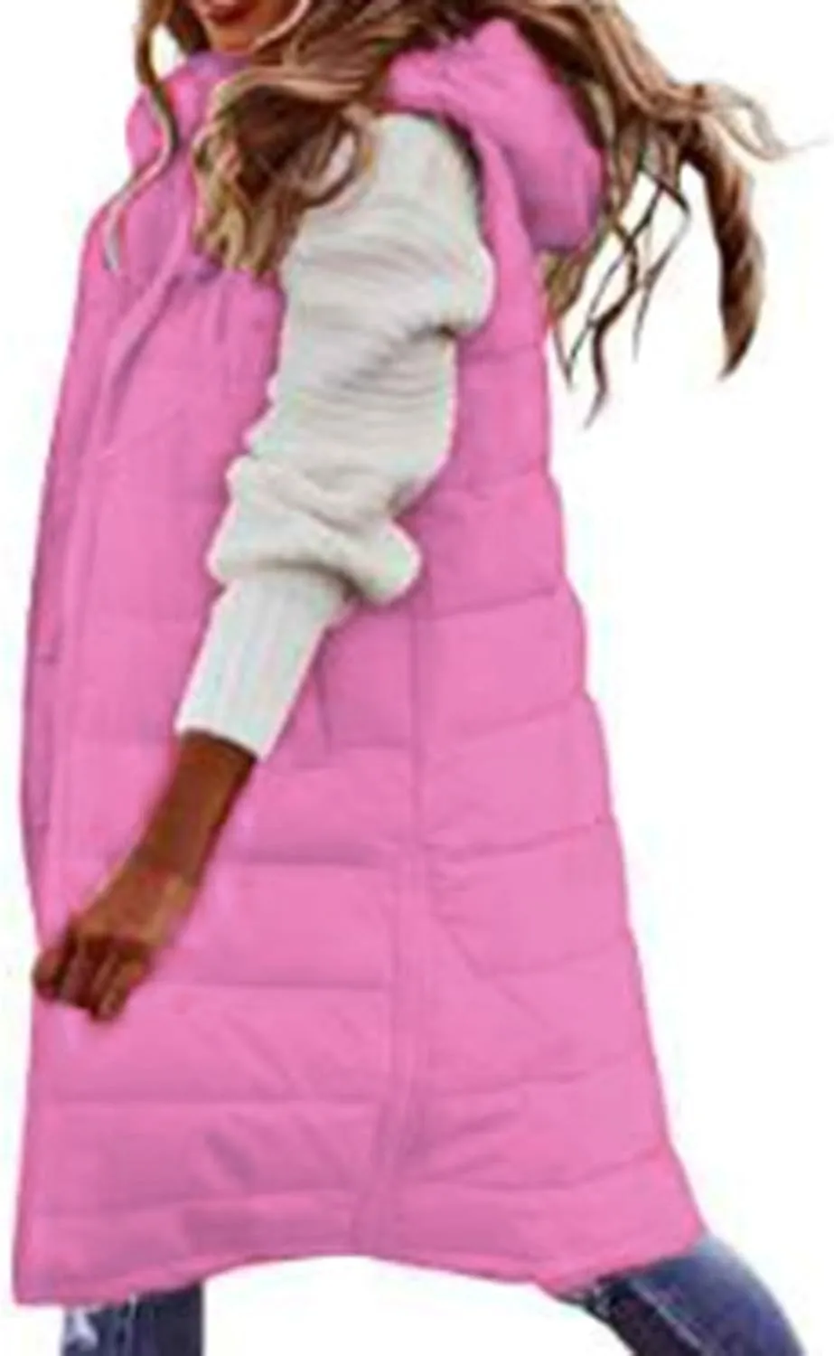 Women's Long Vest Winter Warm Sleeveless Lightweight Puffer Jacket Packable Hooded Down Coat Quilted Vest With Hood