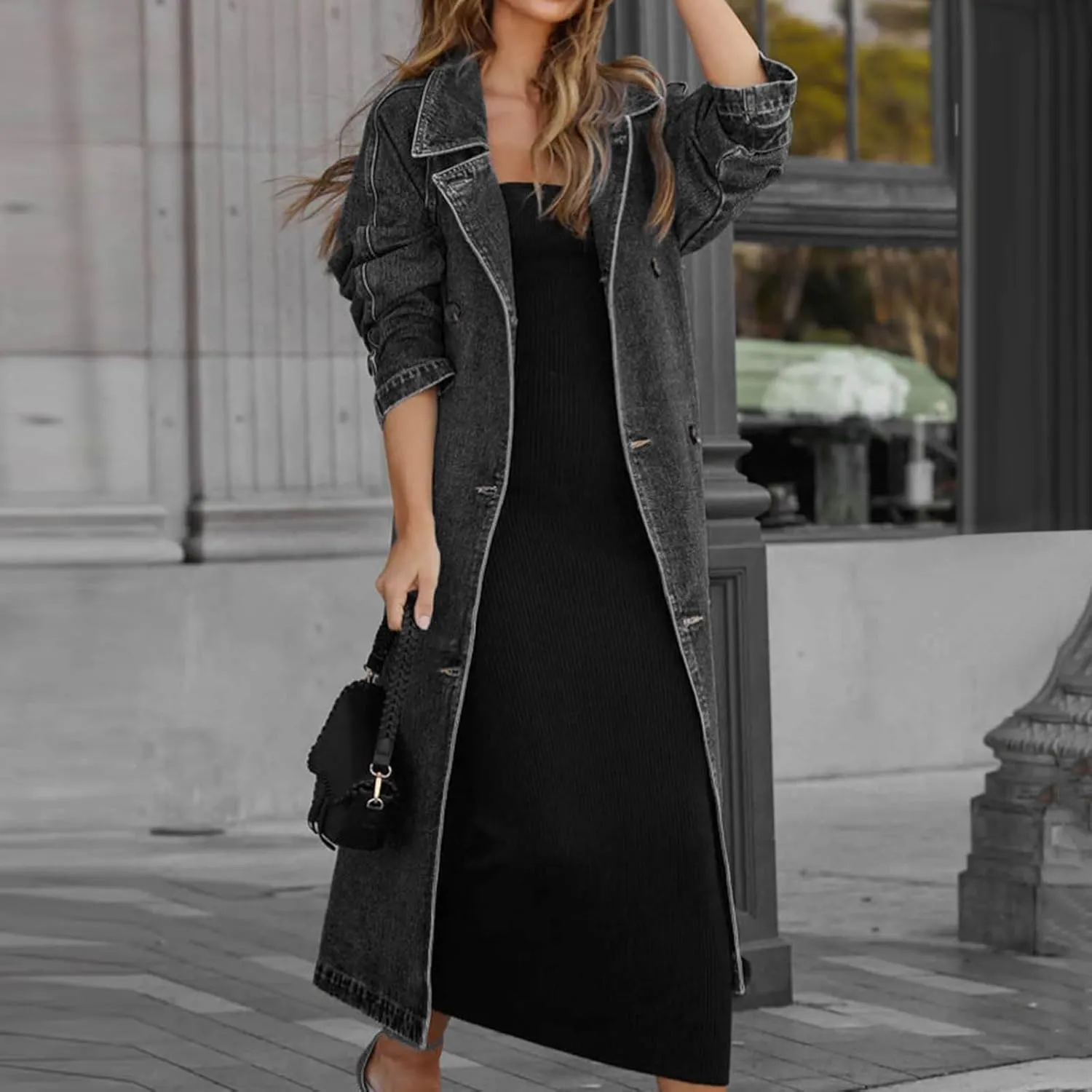 Womens Notched Lapel Collar Double Breasted Pea Coat Winter Wool Blend Over Coats Long Jackets