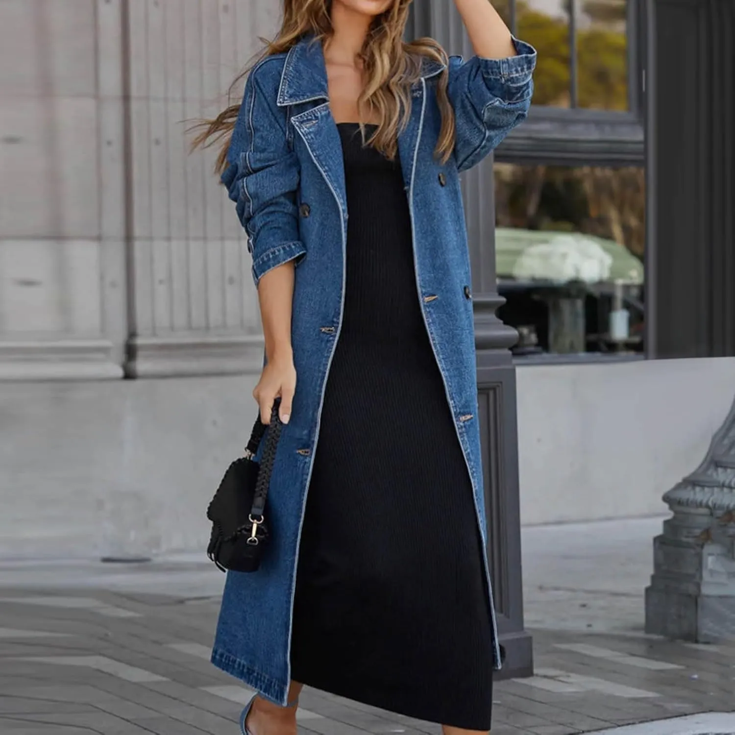Womens Notched Lapel Collar Double Breasted Pea Coat Winter Wool Blend Over Coats Long Jackets