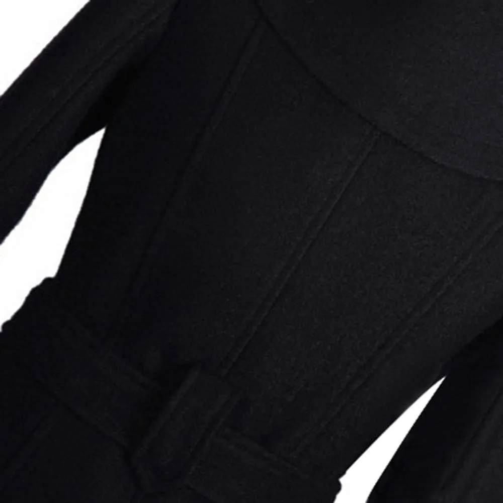 Women's Oversized Notched Collar Wool Blend Single Breast Midi Long Trench Coat