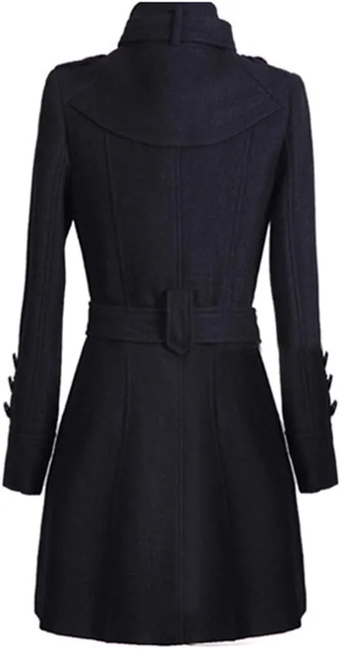 Women's Oversized Notched Collar Wool Blend Single Breast Midi Long Trench Coat