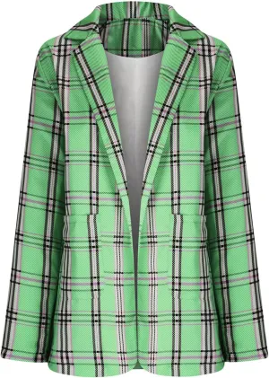 Women's Plaid Blazers Casual Long Sleeve Notch Lapel Button Slim Work Office Blazer Jacket Fall Cardigan Coat Tops