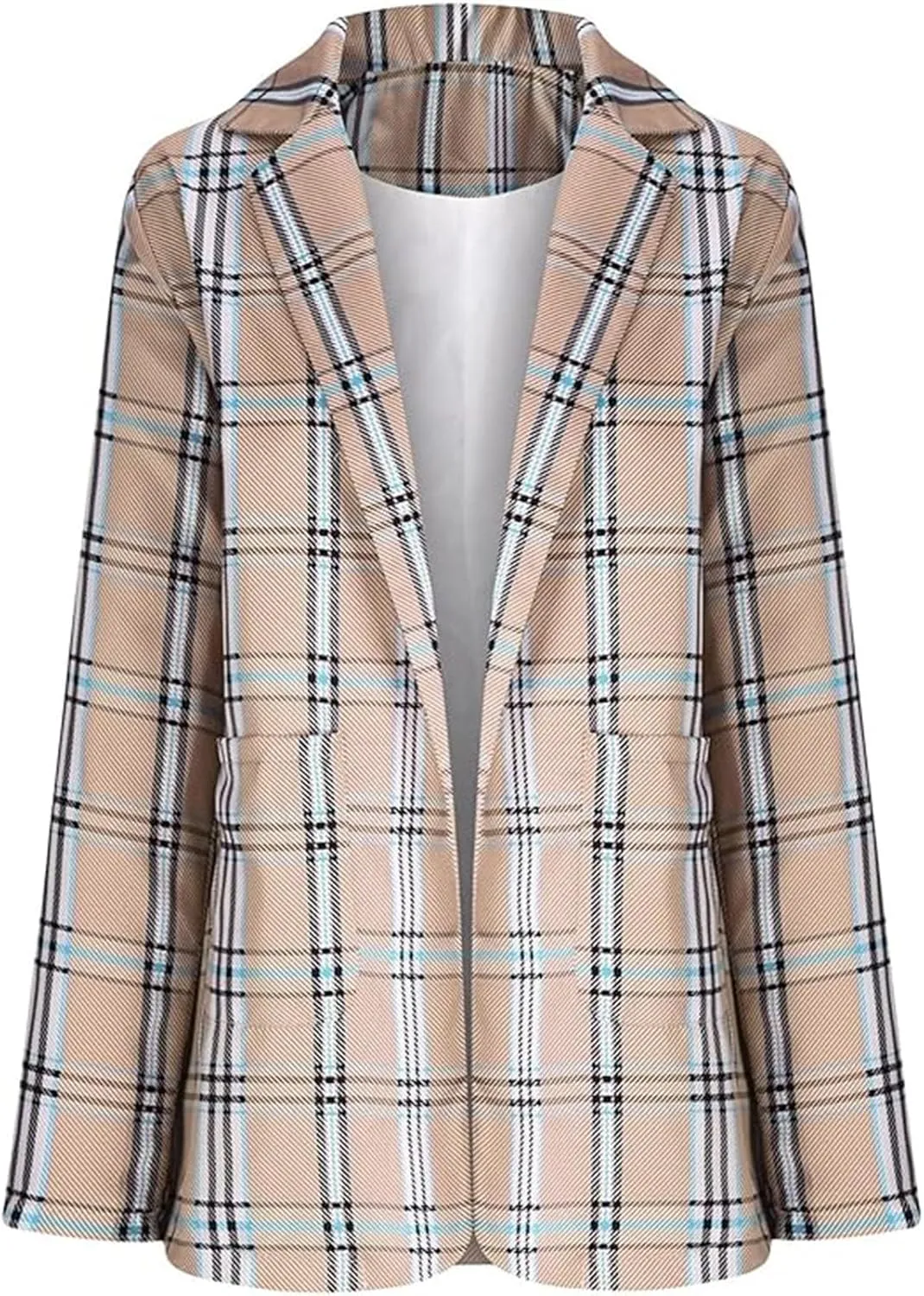 Womens Plaid Tweed Blazers Dressy Casual Open Front Long Sleeve Suit Jackets Vintage Print Tweed Longline Cardigans