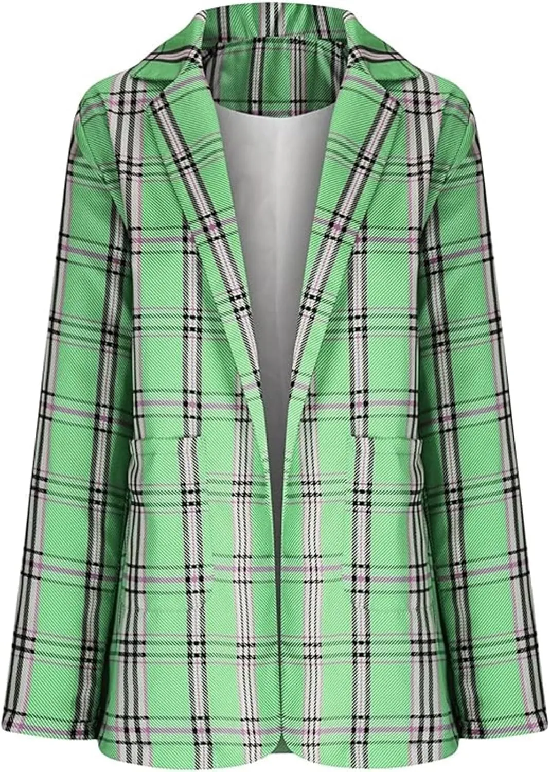 Womens Plaid Tweed Blazers Dressy Casual Open Front Long Sleeve Suit Jackets Vintage Print Tweed Longline Cardigans