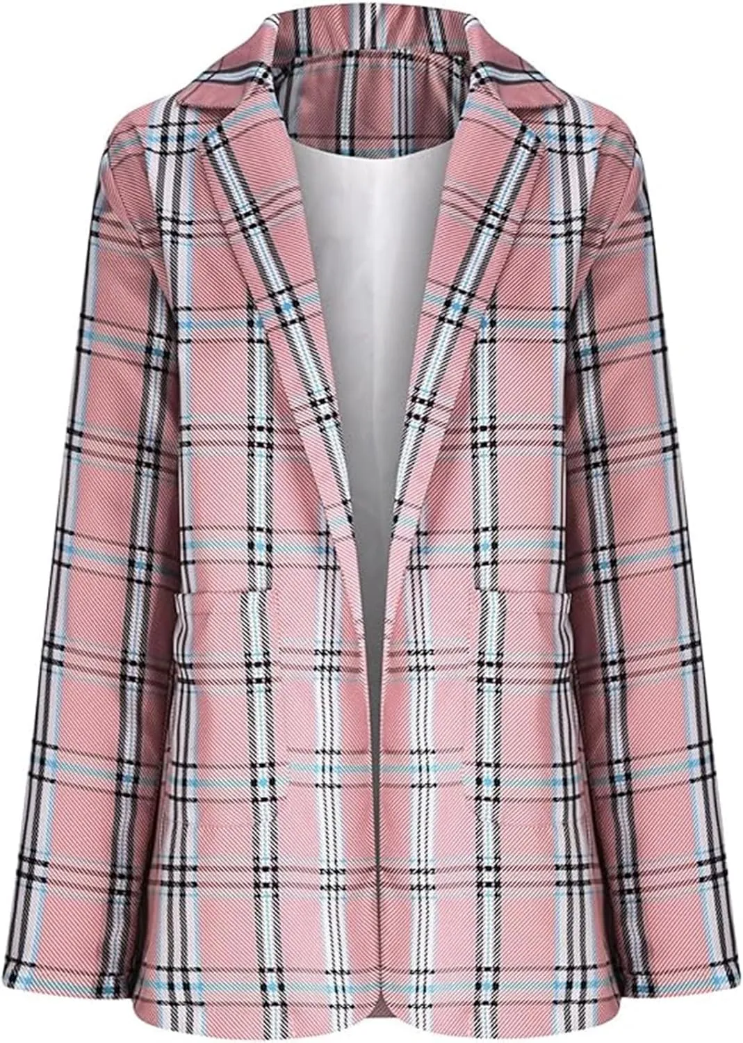 Womens Plaid Tweed Blazers Dressy Casual Open Front Long Sleeve Suit Jackets Vintage Print Tweed Longline Cardigans