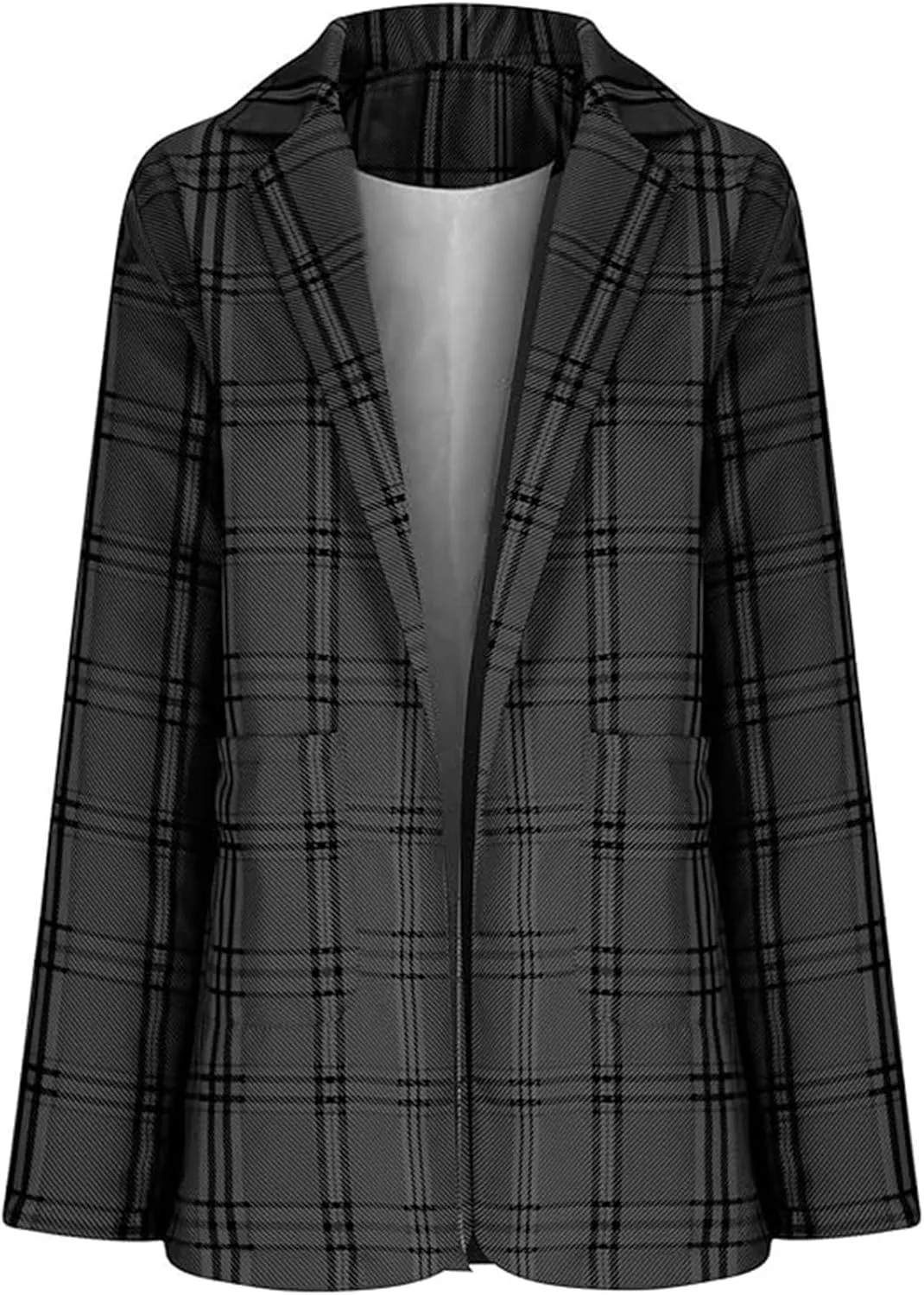 Womens Plaid Tweed Blazers Dressy Casual Open Front Long Sleeve Suit Jackets Vintage Print Tweed Longline Cardigans