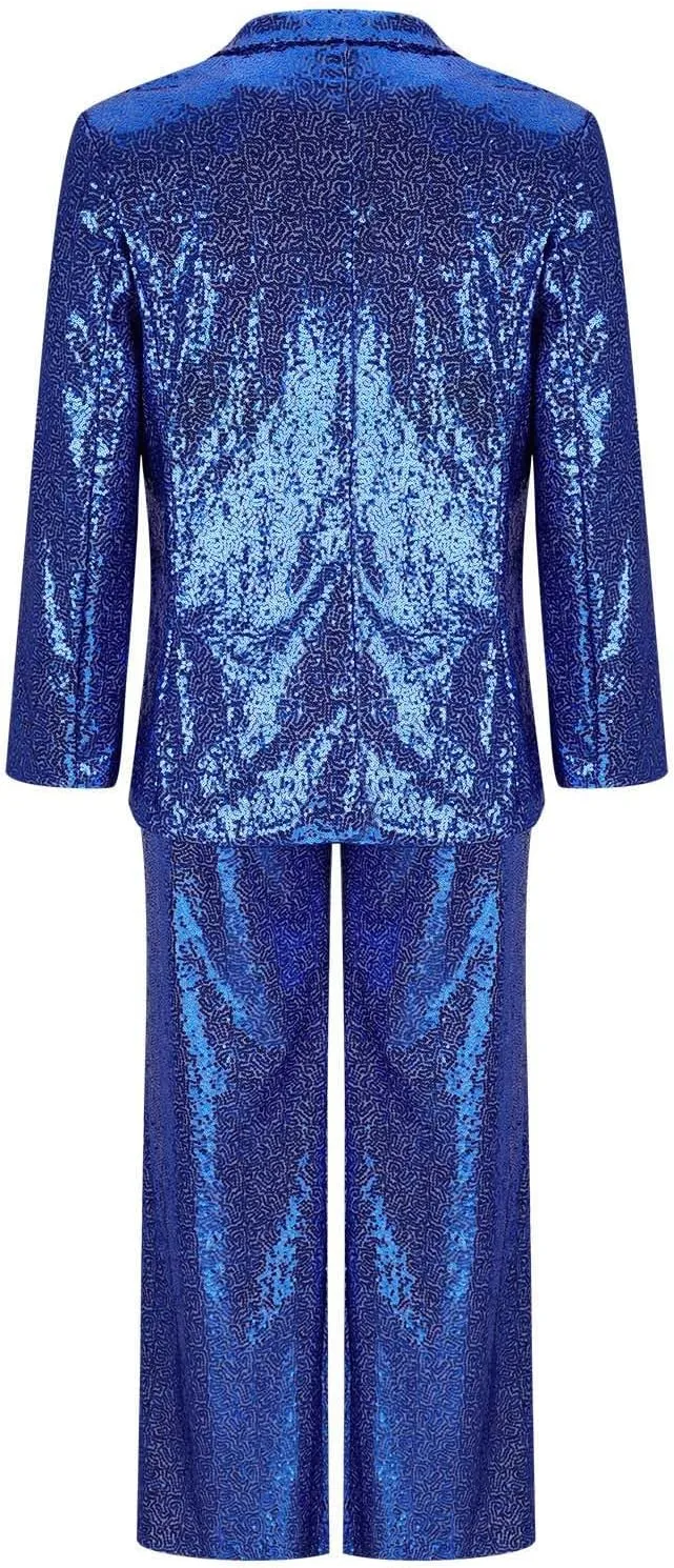Womens Suits 2 Piece Set Sequin Slim Blazer Jacket and Wide Leg Pants Pockets Summer Fall Business Casual Suit Sets