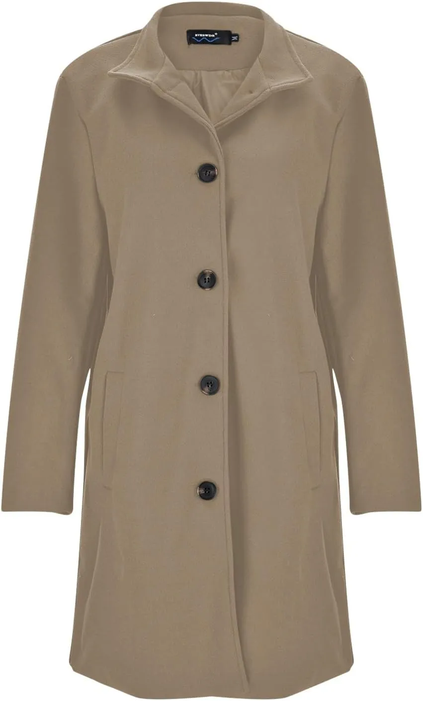 Womens Trench Coat 2025 Winter Casual Notch Lapel Single Breasted Belted Midi Peacoat with Pockets