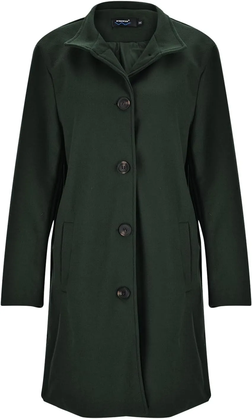 Womens Trench Coat 2025 Winter Casual Notch Lapel Single Breasted Belted Midi Peacoat with Pockets