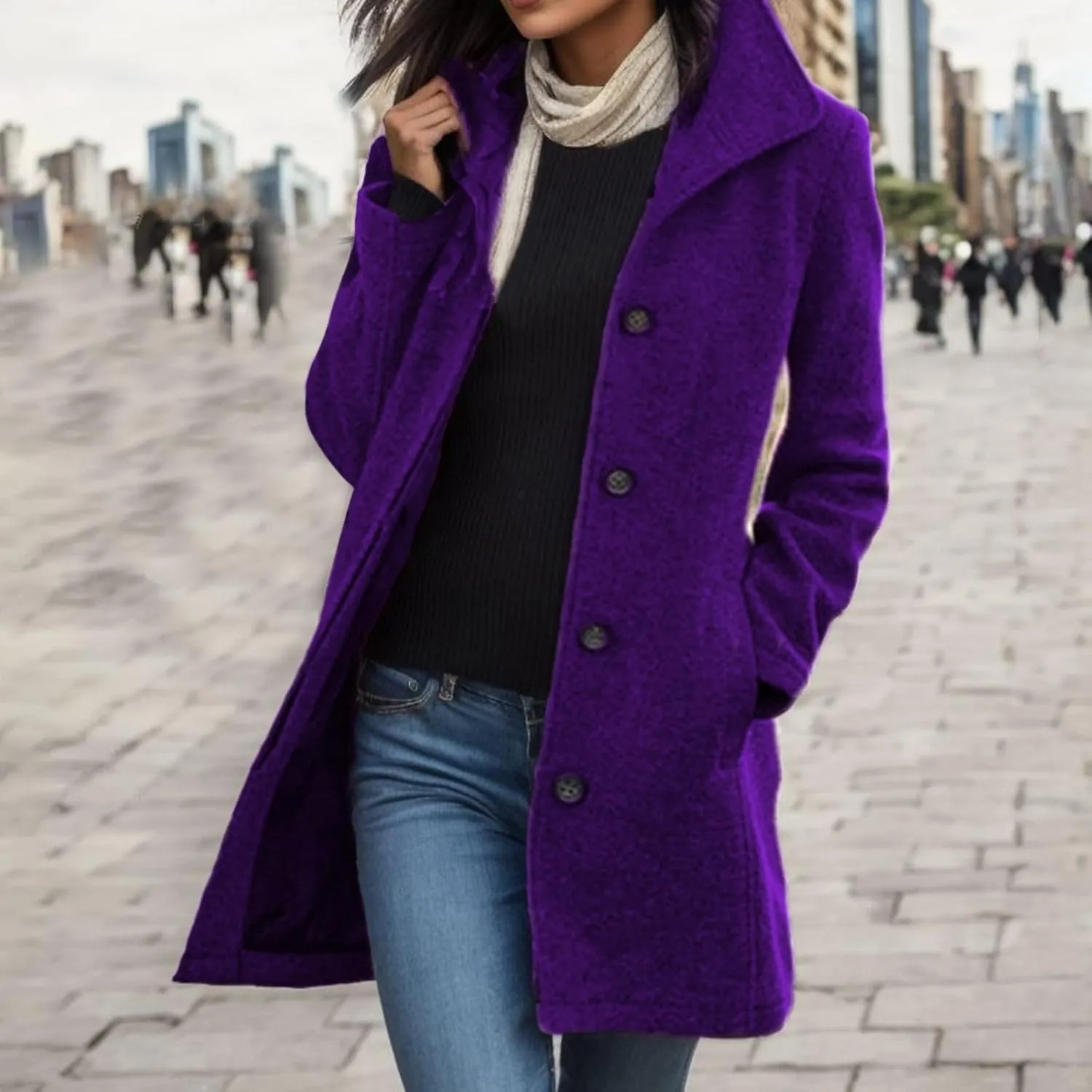 Womens Trench Coat 2025 Winter Casual Notch Lapel Single Breasted Belted Midi Peacoat with Pockets