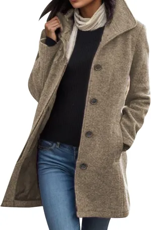Womens Trench Coat 2025 Winter Casual Notch Lapel Single Breasted Belted Midi Peacoat with Pockets