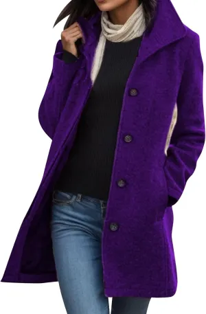 Womens Trench Coat 2025 Winter Casual Notch Lapel Single Breasted Belted Midi Peacoat with Pockets
