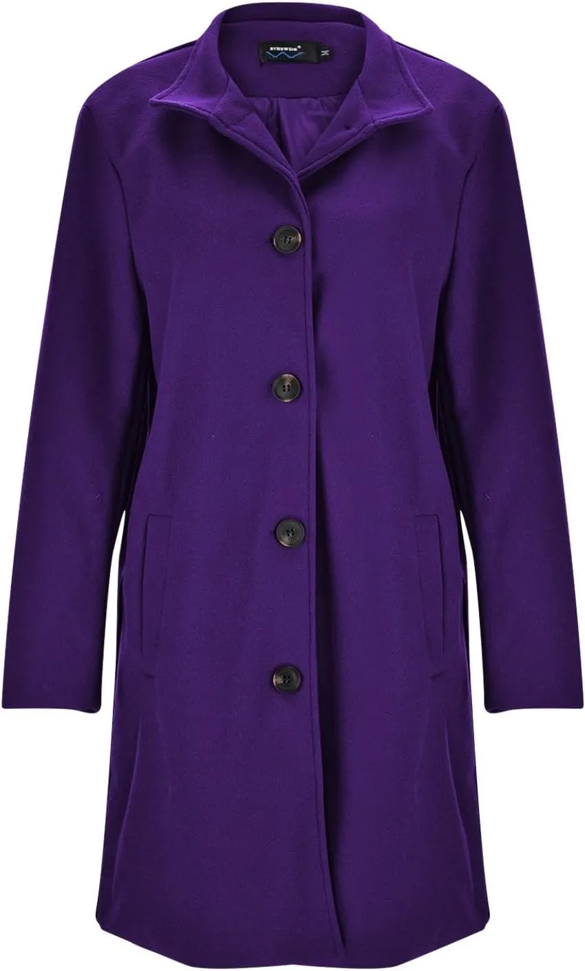Womens Trench Coat 2025 Winter Casual Notch Lapel Single Breasted Belted Midi Peacoat with Pockets