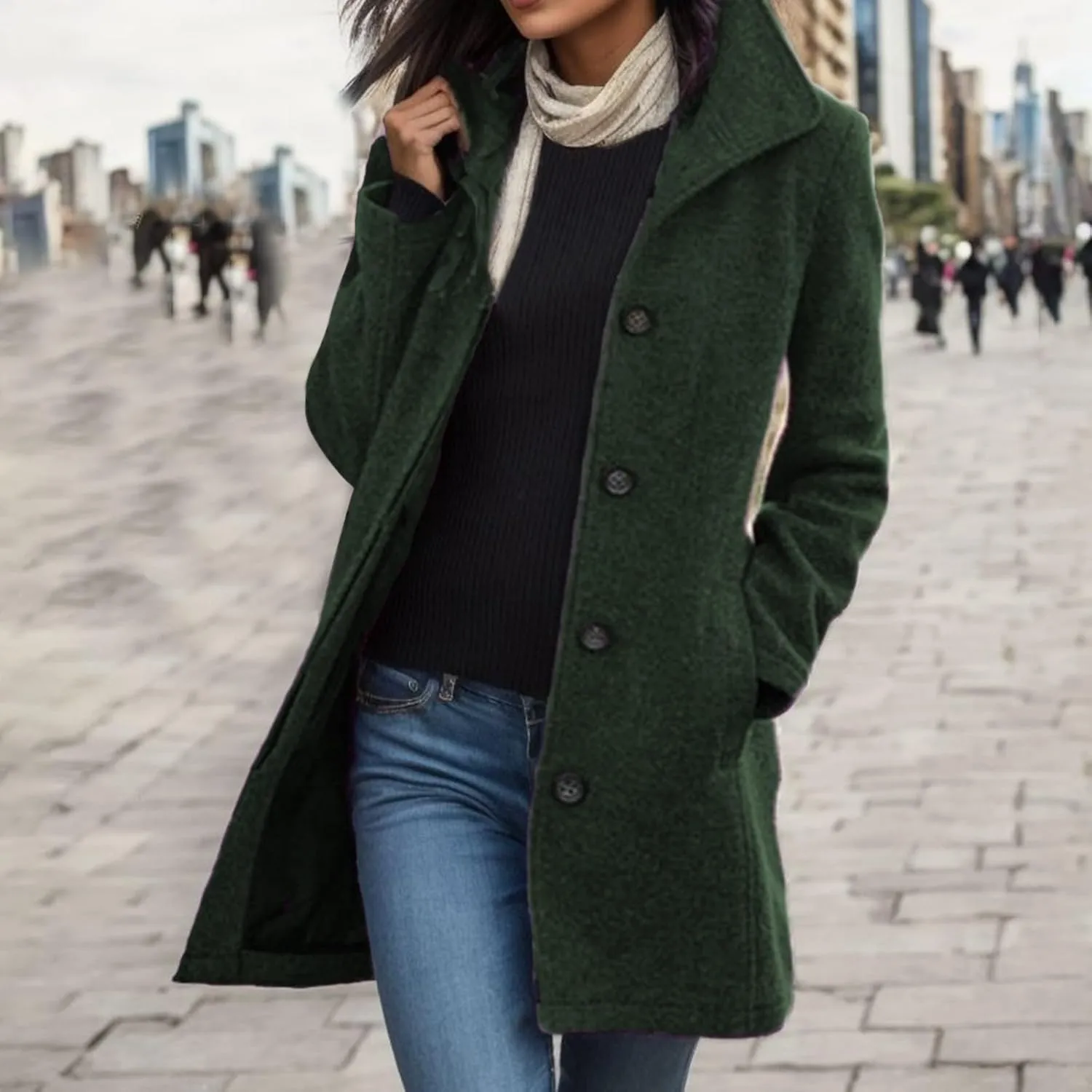 Womens Trench Coat 2025 Winter Casual Notch Lapel Single Breasted Belted Midi Peacoat with Pockets