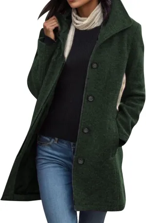 Womens Trench Coat 2025 Winter Casual Notch Lapel Single Breasted Belted Midi Peacoat with Pockets