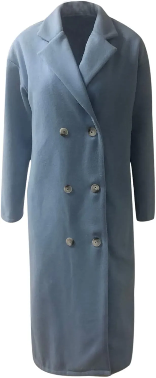 Womens Trench Coat Fall Winter Wool Coats Notch Lapel Double Breasted Oversized Midi Peacoat Trench Coats