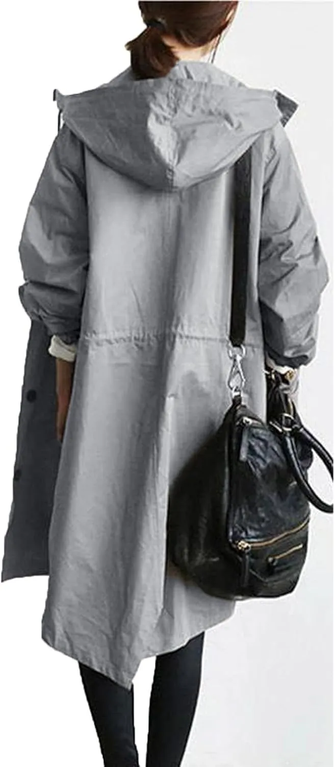 Womens Trench Coat Hooded Coat Outwear Womens Elegant Windbreaker Wild Winter Women'S Coat Waterproow Overcoat with