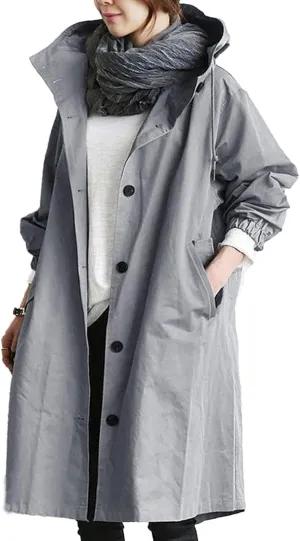Womens Trench Coat Hooded Coat Outwear Womens Elegant Windbreaker Wild Winter Women'S Coat Waterproow Overcoat with