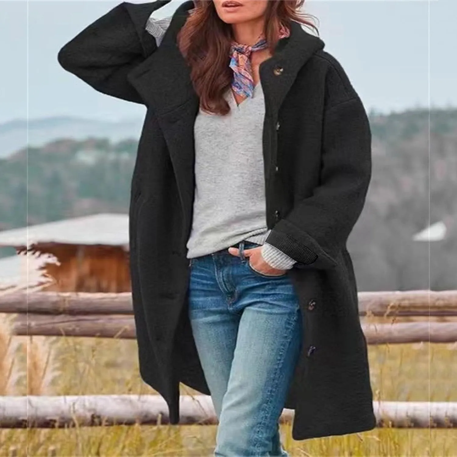 Womens Trench Coat Long Fuzzy Jacket Loose Fitting Warm Winter Outwear Fashion Lapel Jacket Coats Pedcoat Womens