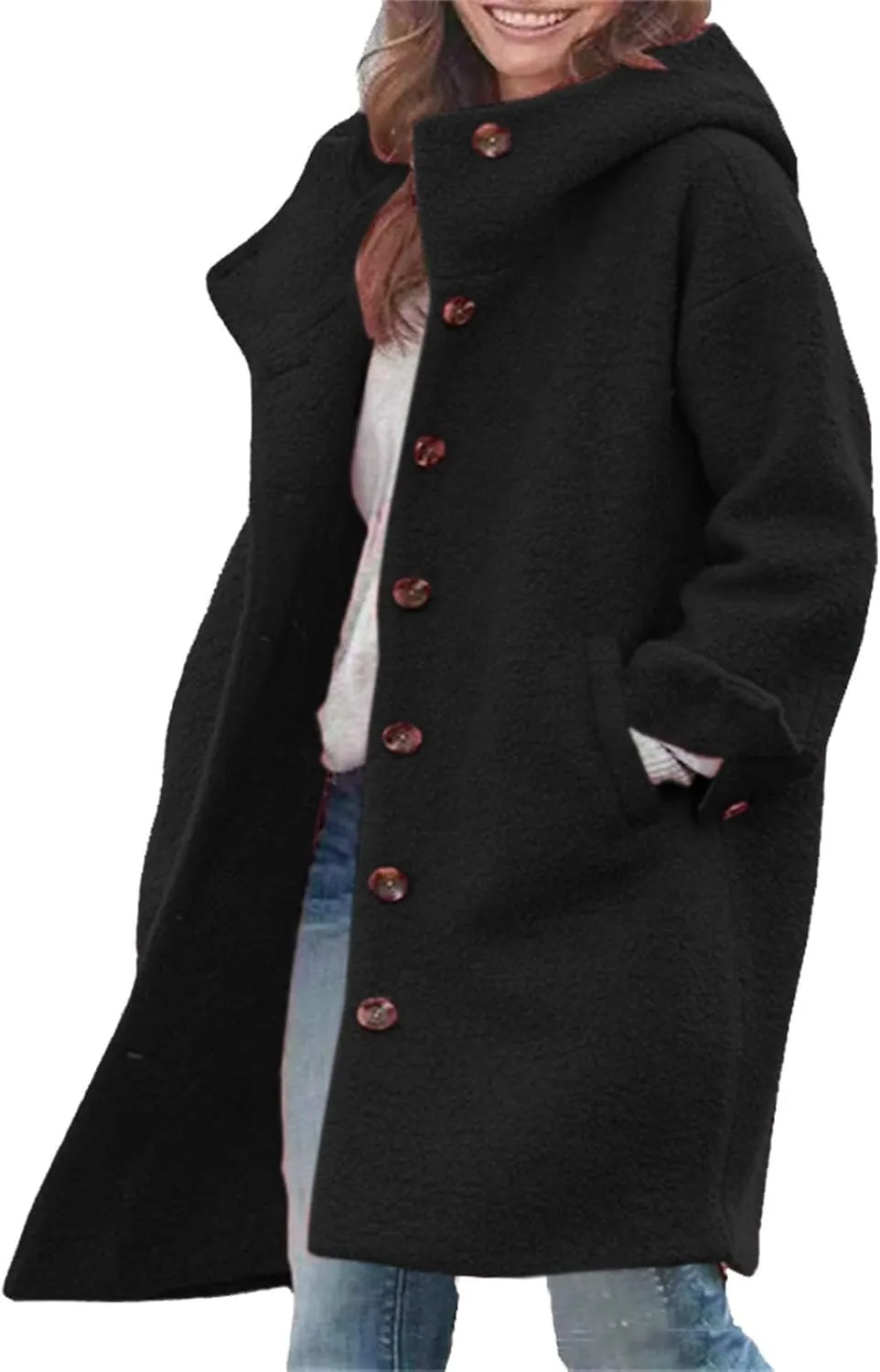 Womens Trench Coat Long Fuzzy Jacket Loose Fitting Warm Winter Outwear Fashion Lapel Jacket Coats Pedcoat Womens