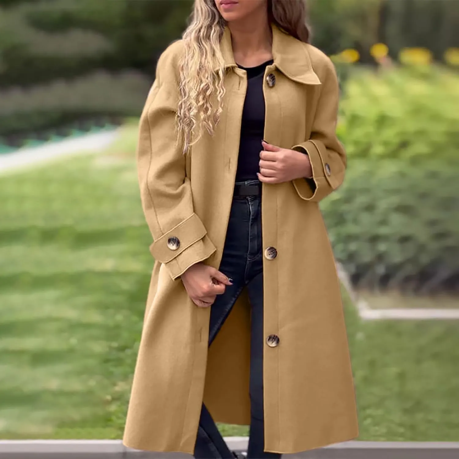 Womens Trench Coat Long Fuzzy Jacket Loose Fitting Warm Winter Outwear Fashion Lapel Jacket Coats Pedcoat Womens