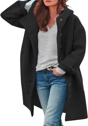 Womens Trench Coat Long Fuzzy Jacket Loose Fitting Warm Winter Outwear Fashion Lapel Jacket Coats Pedcoat Womens