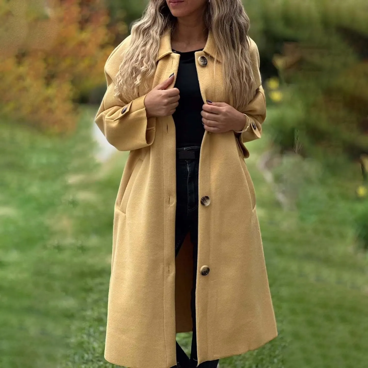 Womens Trench Coat Long Fuzzy Jacket Loose Fitting Warm Winter Outwear Fashion Lapel Jacket Coats Pedcoat Womens